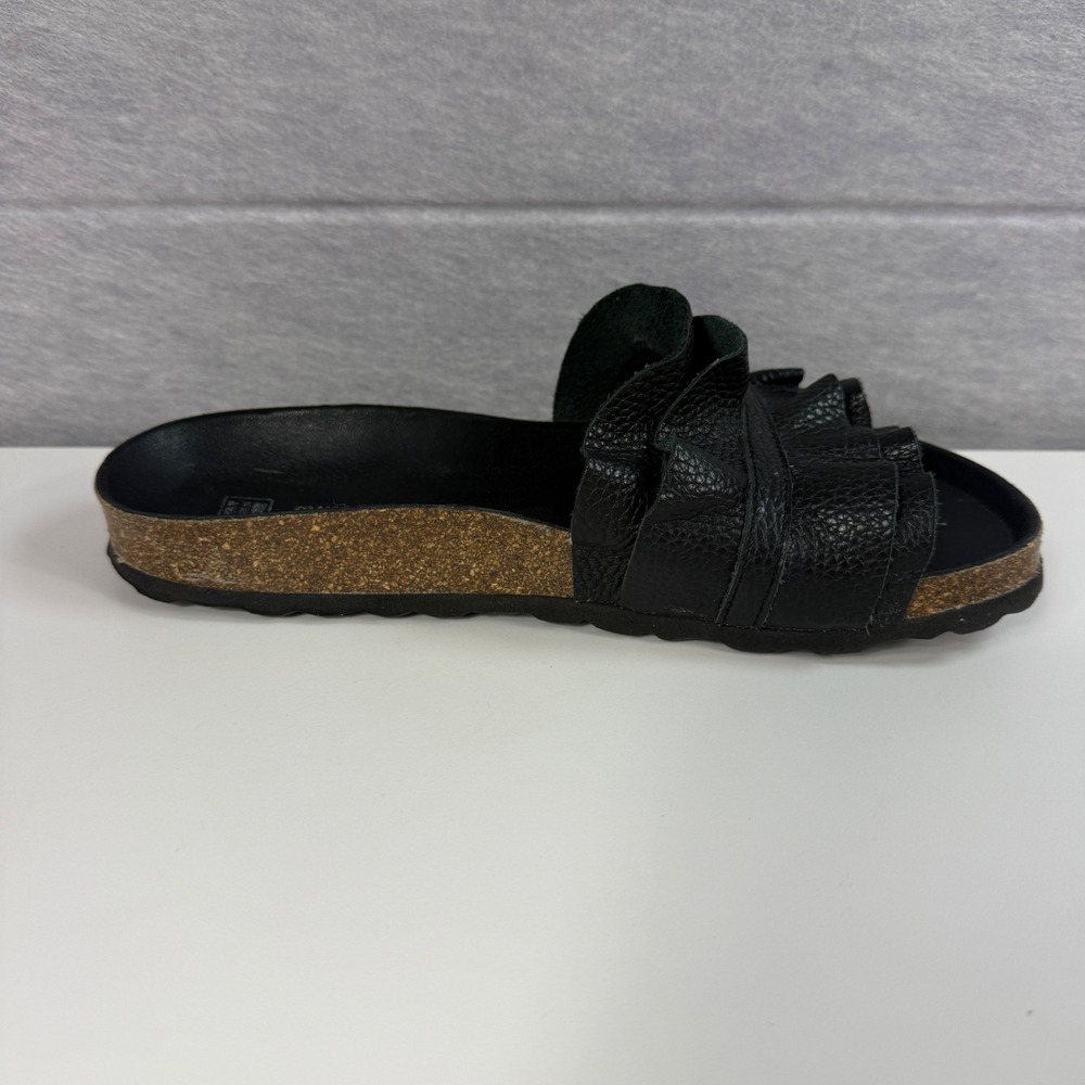 Verbenas Womens 38 Rocio Volante Black Ruffle Flat Cork Slide Sandals Slip On - Picture 3 of 9